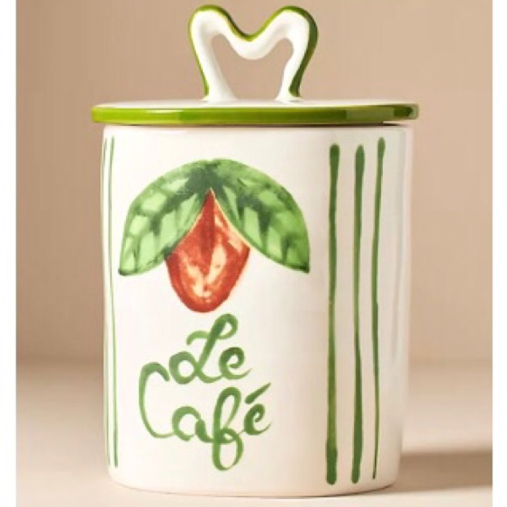 Anthropologie Harlie Brown Handpainted Stoneware Canister NIB NWT RARE